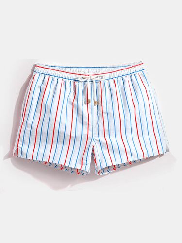 Men Stripe Swim Trunks Drawstring Quick Drying Mini Shorts Running Lounge Shorts with Lining - Newchic - Modalova