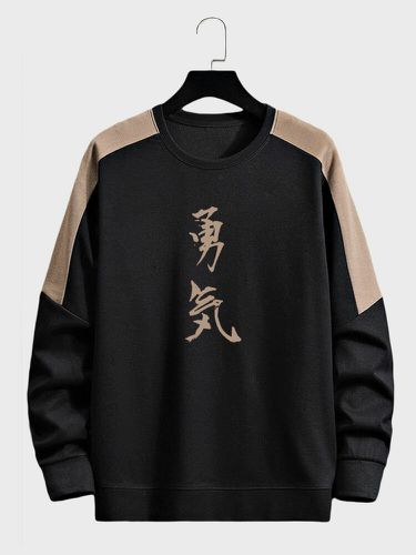 Sweat-shirt à col rond en patchwork imprimé de caractères japonaiss - ChArmkpR - Modalova
