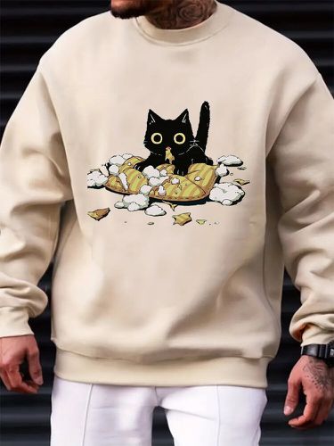 Sweat-shirt décontracté à col rond imprimé chat de dessin animés hiver - ChArmkpR - Modalova