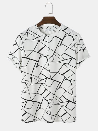 Mens All Over Geometric Lines Print Crew Neck Short Sleeve T-Shirt - ChArmkpR - Modalova