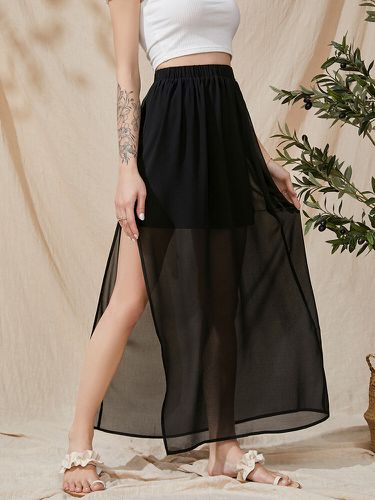 Solid Semi Sheer With Lining Elastic Waist Split Chiffon Skirt - Newchic - Modalova