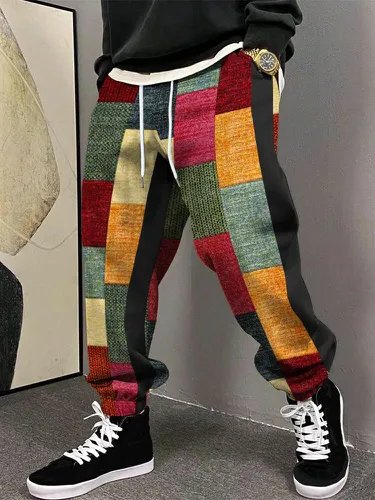 Pantalon ample à taille avec cordon de serrages, imprimé bloc de couleurs, Patchwork, hiver - ChArmkpR - Modalova