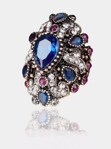 Bague de luxe Colorful goutte d'eau cristal géométrique plaqué or anneaux bijoux ethniquess - Newchic - Modalova