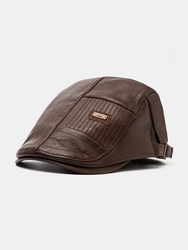 Men's Faux Leather Beret Hat Casual Newsboy Cap Warm Flat Caps - Collrown - Modalova