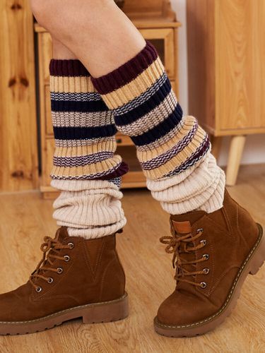 Chaussettes de compressions Chaussettes en laine sur les genoux Bandes de couleur Leggings de couleur Chausse - Newchic - Modalova