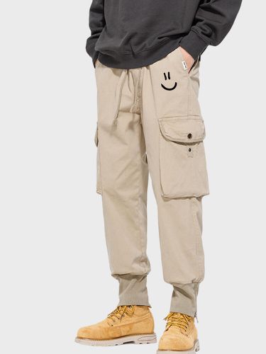 Pantalon de poche de travail avec cordon de serrage et imprimé visage souriants - Newchic - Modalova