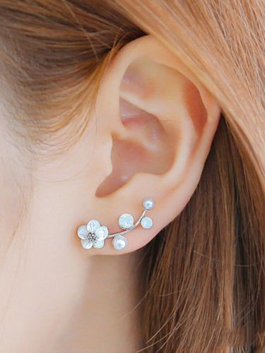 Boucles d'oreilles Vintage Flower Pearl Boucles d'oreilles Géométrique Métal Strass Feuilles Boucles d'oreilles Bijoux C - Newchic - Modalova