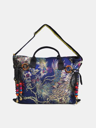 Women Ethnic Peacock Embroidery Tassel Handbag Tote - Socofy-1 - Modalova