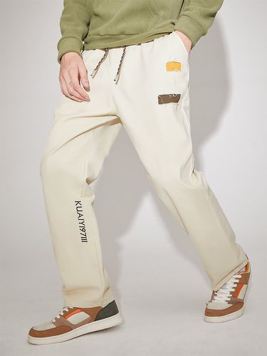 Pantalon droit avec cordon de serrage décontracté à patchs contrastants brodéss - Newchic - Modalova