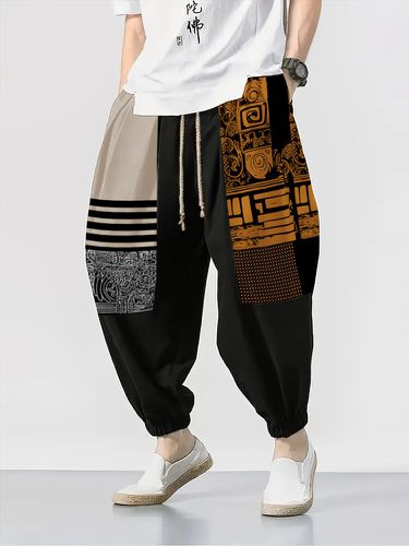 Pantalon à taille avec cordon de serrage et imprimé ethnique géométriques avec poche - Newchic - Modalova