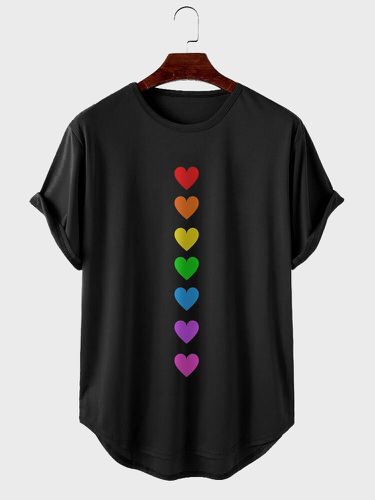 T-shirts à manches courtes et ourlet incurvés, Colorful, imprimé cœurs - Newchic - Modalova