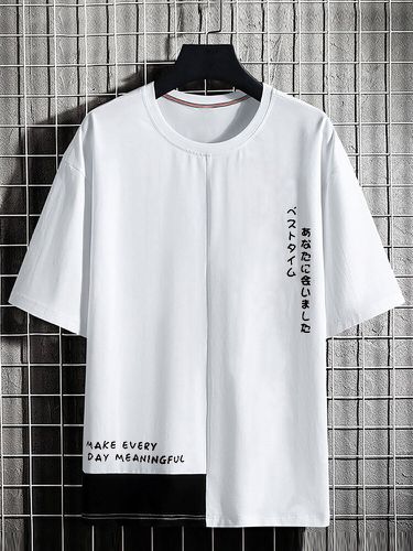 T-shirts à manches courtes à ourlet asymétrique à motif japonaiss - Newchic - Modalova