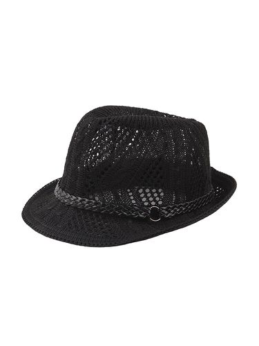Women Caddice Weave Gridding Breathable Curl Brim Addition Leather Belt Fashion Jazz Hat - Newchic - Modalova
