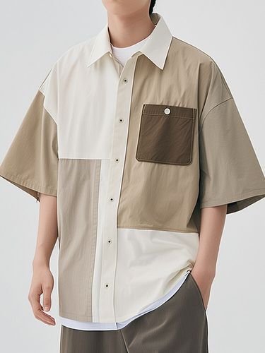 Chemises décontractées à col à revers avec poche poitrine et patchwork de blocs de couleurss - Newchic - Modalova