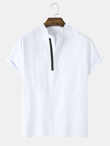 Chemise Henley blanche à manches courtess de couleur unie - Mensclo - Modalova