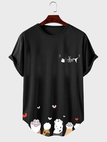 T-shirts à manches courtes avec ourlet incurvé et imprimé griffe de chats - Newchic - Modalova