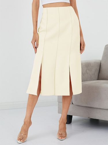 Solid Slit Contrast Stitch High Waist Midi Skirt For Women - Newchic - Modalova