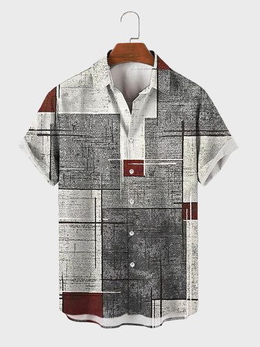 Chemises décontractées à manches courtess avec impression de lignes aléatoires géométriques - Newchic - Modalova