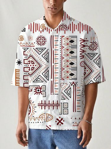 Chemises à manches courtes à double poche à imprimé géométrique ethniques - Newchic - Modalova