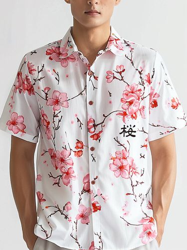 Chemises à manches courtes à revers imprimé fleurs de cerisier japonaisess - Newchic - Modalova