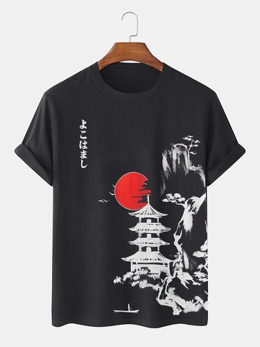 T-shirts à manches courtes et col ronds, motif paysage japonais - Newchic - Modalova