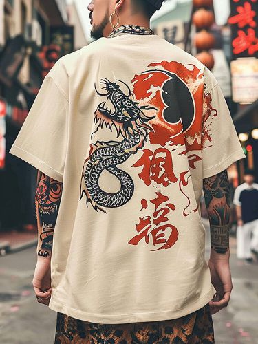 T-shirts à manches courtes et col rond imprimé dragons - Newchic - Modalova