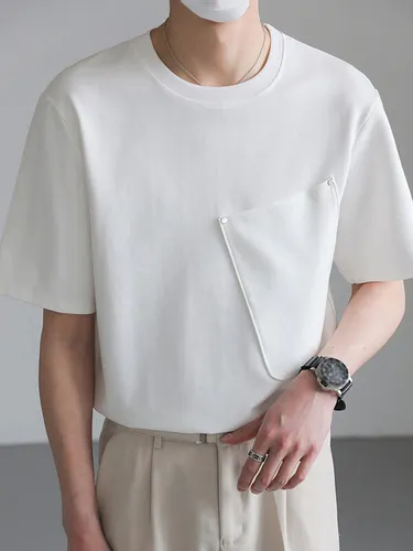 T-shirt uni à manches courtes et grande poche - INCERUN - Modalova