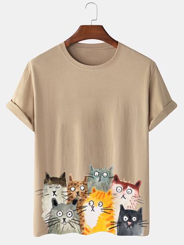 T-shirts à manches courtes et col ronds, imprimé chat de dessin animé mignon, hiver - ChArmkpR - Modalova