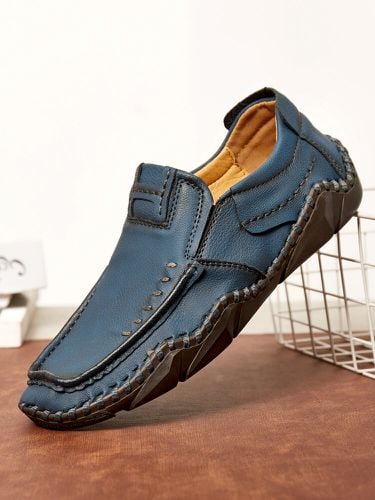 Men Retro Hand Stitching Leather Non Slip Casual Slip On Shoes - Menico - Modalova