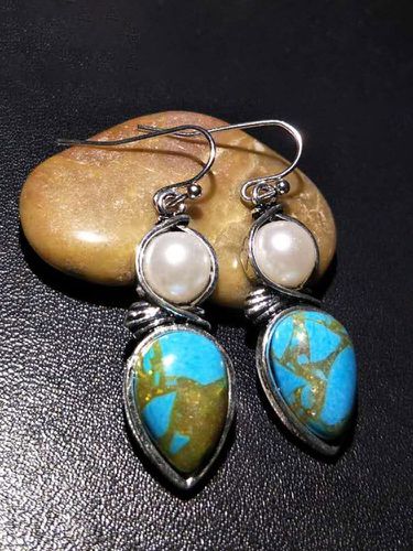 Boucles d'oreilles vintage en métal perle turquoise boucles d'oreilles pendantes géométriques goutte d'eau turquoise - Newchic - Modalova