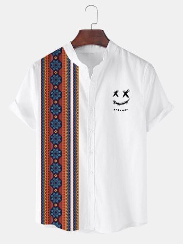 Chemises à manches courtes en patchworks, ethnique, floral, géométrique, imprimé sourire - Newchic - Modalova
