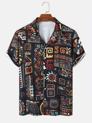 Chemise à manches courtess, imprimé géométrique tribal, col camp - ChArmkpR - Modalova