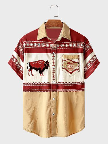 Chemises à manches courtes en patchworks avec motif d'animaux ethniques - Newchic - Modalova