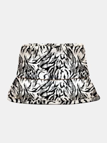 Unisex Polyester Cotton Overlay White Tiger Pattern Fashion Sunscreen Bucket Hat - Collrown - Modalova