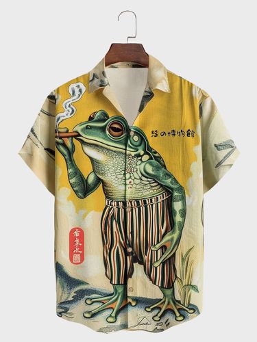 Chemises décontractées à manches courtess, motif de grenouille de dessin animé imprimé - Newchic - Modalova
