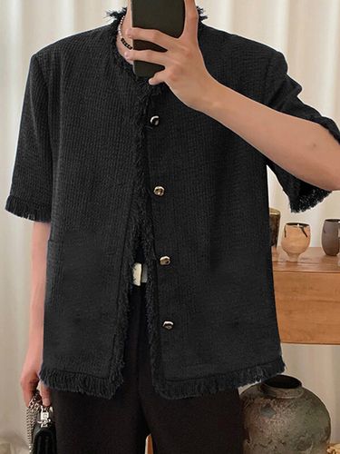 Chemise à manches courtes avec boutons en métal et bordure à frangess - INCERUN - Modalova