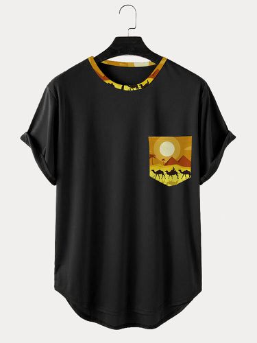 T-shirt à manches courtes et ourlet incurvés, imprimé paysage désertique - Newchic - Modalova