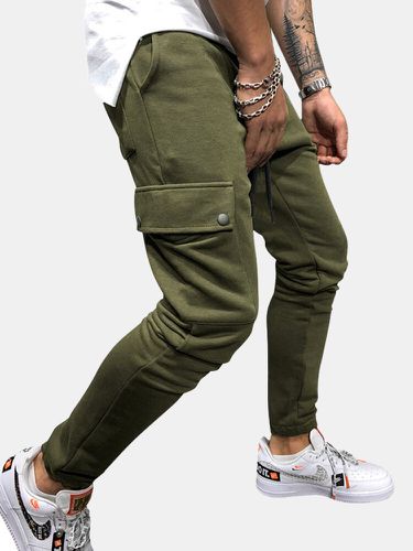 Pantalon de jogging à cordon de serrage multi-poches de couleur unies - Newchic - Modalova