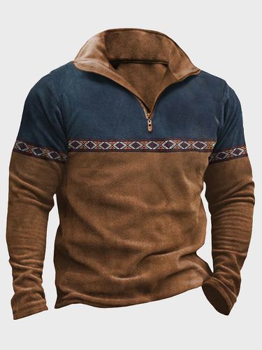 Sweat-shirt à motif Argyle ethniques, pull-over en Patchwork avec demi-fermeture éclair, hiver - ChArmkpR - Modalova