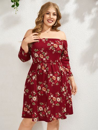 Mini Robe Dos Nu Imprimé Floral de Grande Taille à Epaule Dénudée - YOINS - Modalova