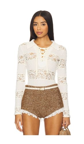 Collared Stripe Lace Polo Top en . Taille S. Also en M, L, XL - Yuhan Wang - Modalova