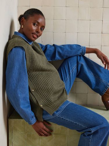 Pull sans manches côtes perlées de grossesse kaki - Vertbaudet - Modalova