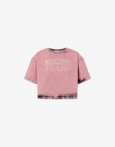 T-shirt Cropped En Denim Délavé - Moschino Jeans - Modalova