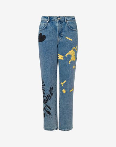 Pantalon En Denim Symbols Print - Moschino Jeans - Modalova