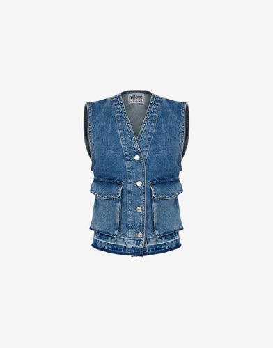 Gilet En Denim Peace Symbol Patch - Moschino Jeans - Modalova