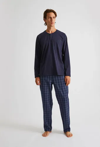 Pyjama manches longues en jersey de coton et pantalon en flanelle, Oeko-Tex - MONOPRIX HOMME - Modalova