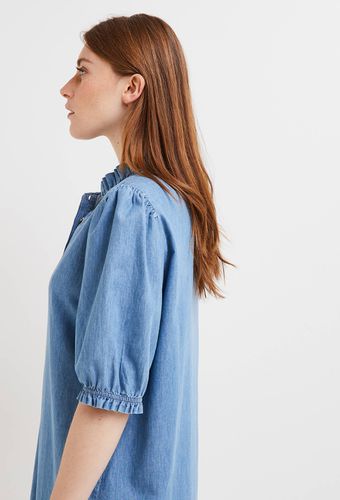 Robe courte denim à col volanté - MONOPRIX - Modalova