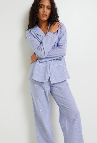 Pyjama long à rayures et pois brodés en coton BIO - MONOPRIX LINGERIE - Modalova