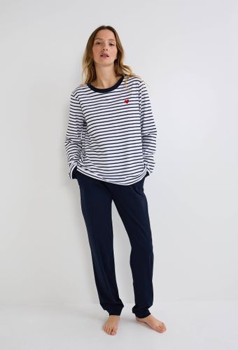 Pyjama haut marinière et pantalon uni en coton BIO - MONOPRIX - Modalova