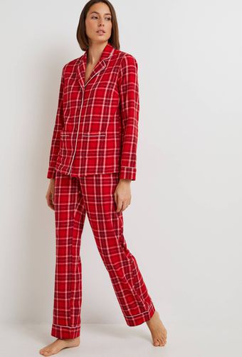 Pyjama col tailleur à carreaux en flanelle de coton BIO, certifié GOTS - MONOPRIX LINGERIE - Modalova